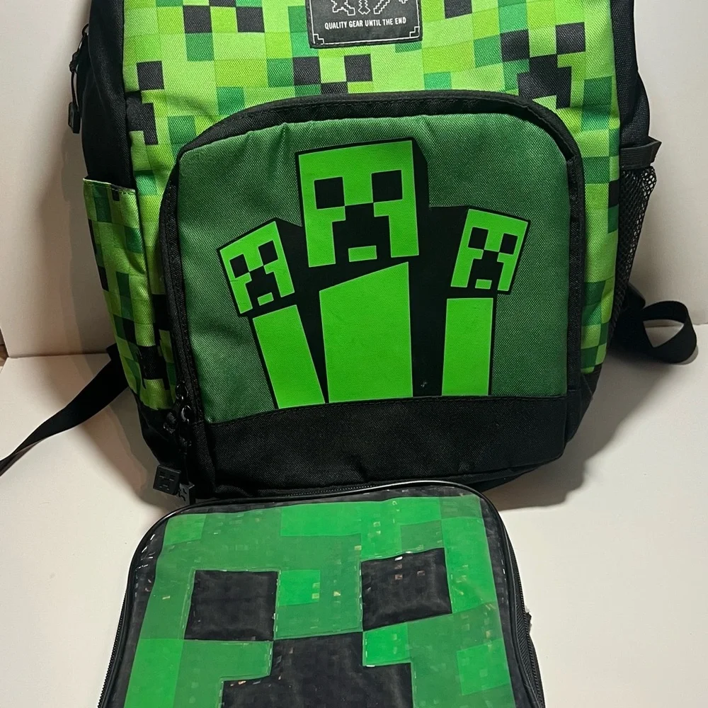 Minecraft Creeper Backpack & Lunchbox Set – Green Pixel Design